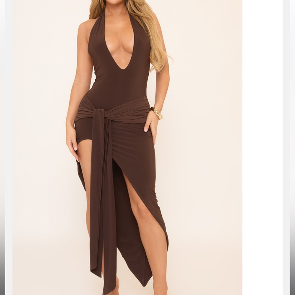 Sexy Plunge Neck High Split Midi Dress